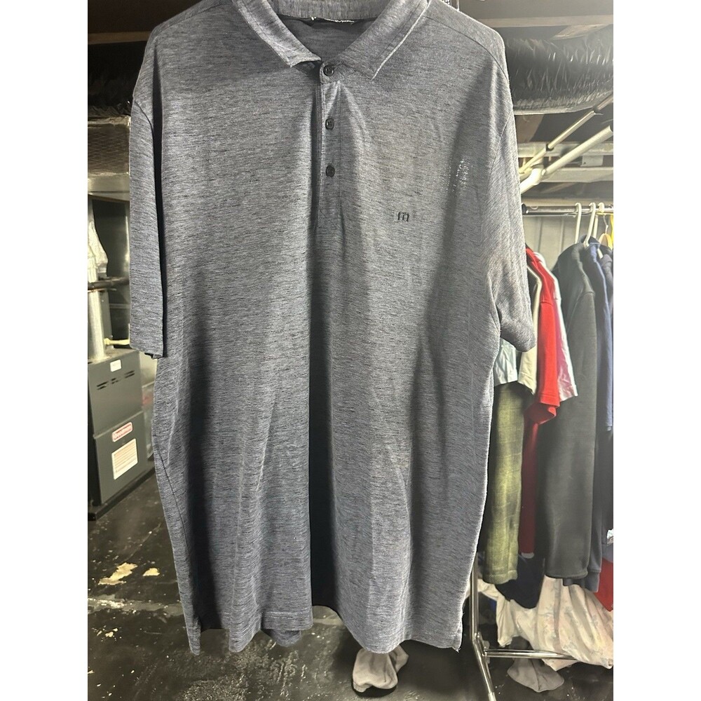 Travis Mathew Men's Solid Blue Short Sleeve Polo Shirt Logo Collared Size XL